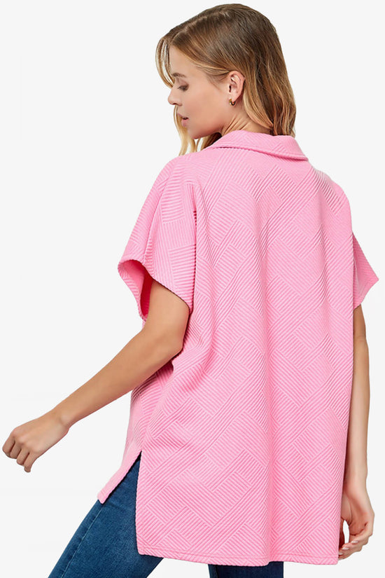 Lassy Short Sleeve Textured Polo Sweatshirt CANDY PINK_2