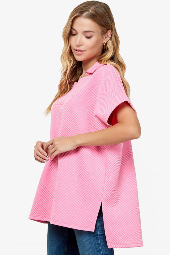 Lassy Short Sleeve Textured Polo Sweatshirt CANDY PINK_3