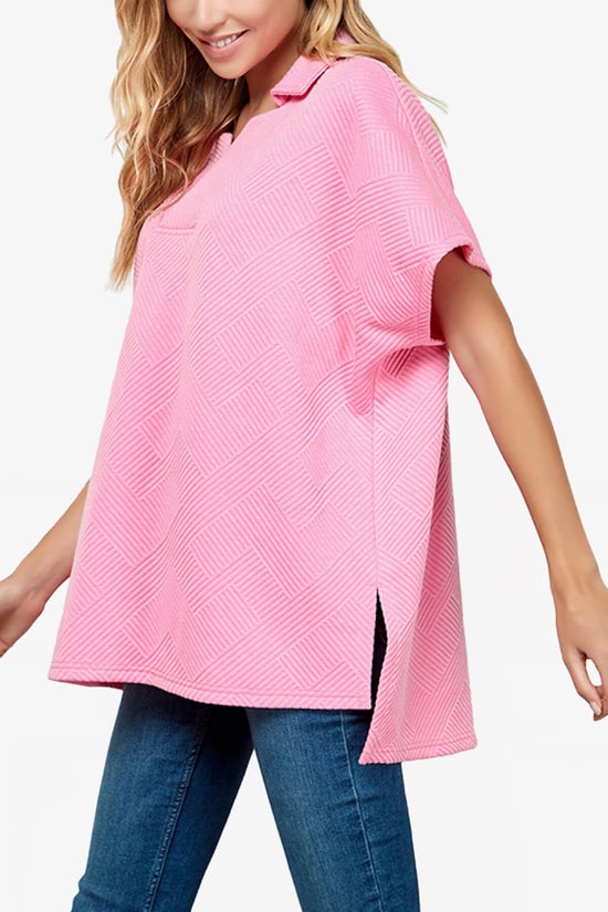 Lassy Short Sleeve Textured Polo Sweatshirt CANDY PINK_4