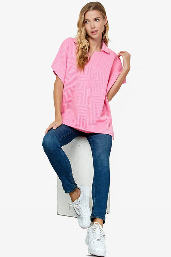 Lassy Short Sleeve Textured Polo Sweatshirt CANDY PINK_5