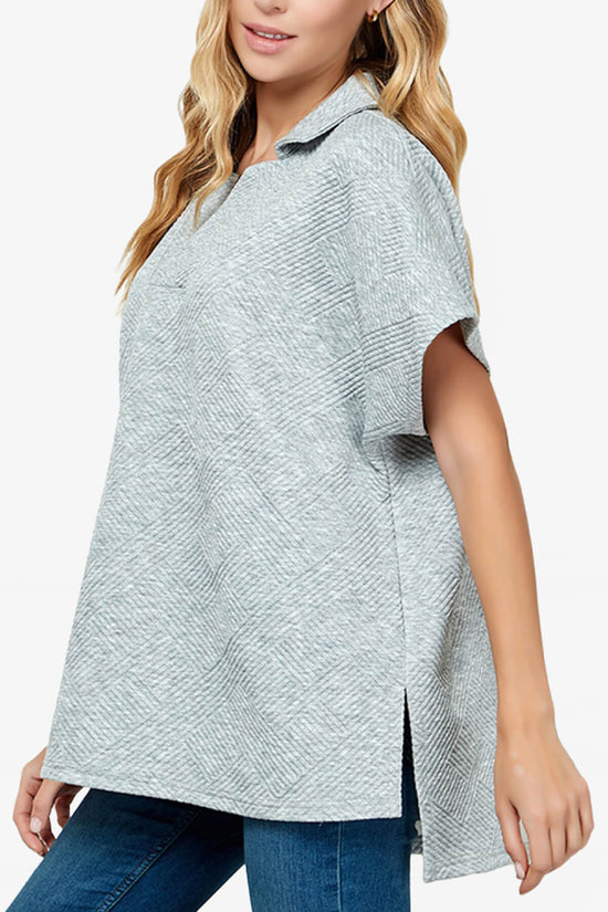 Lassy Short Sleeve Textured Polo Sweatshirt GREY_4