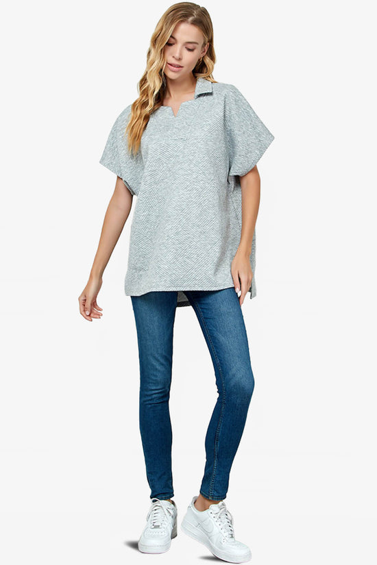 Lassy Short Sleeve Textured Polo Sweatshirt GREY_5