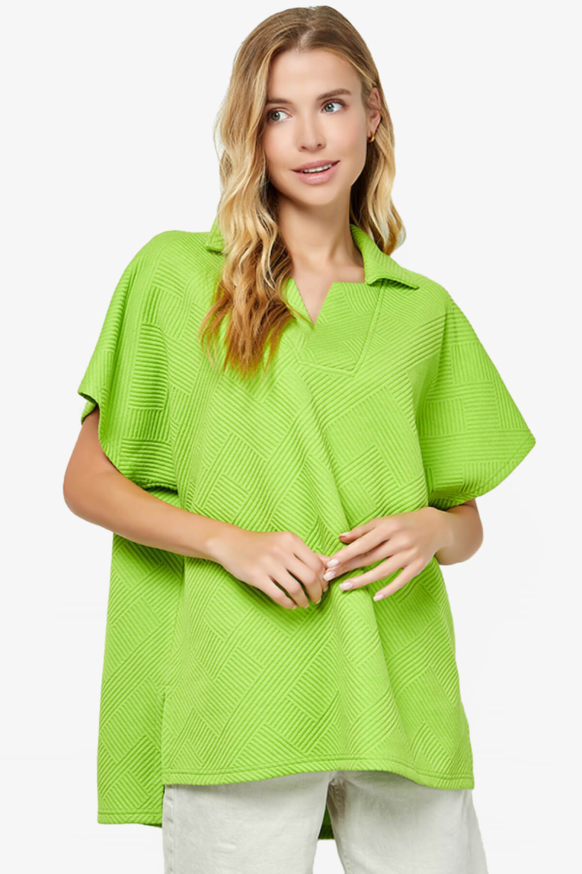 Lassy Short Sleeve Textured Polo Sweatshirt LIME_1