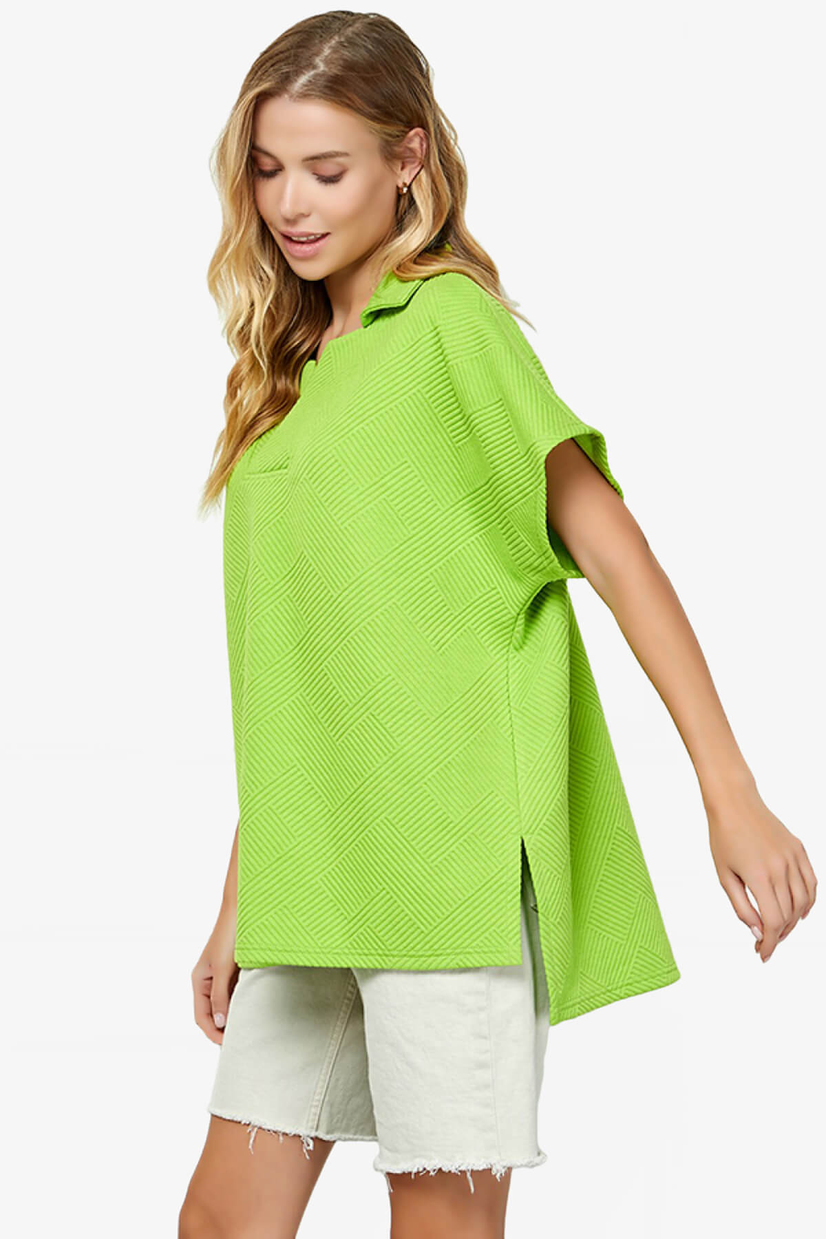 Lassy Short Sleeve Textured Polo Sweatshirt LIME_3