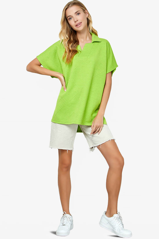 Lassy Short Sleeve Textured Polo Sweatshirt LIME_5