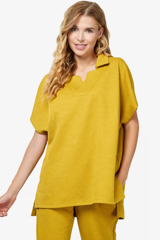 Lassy Short Sleeve Textured Polo Sweatshirt MUSTARD_1