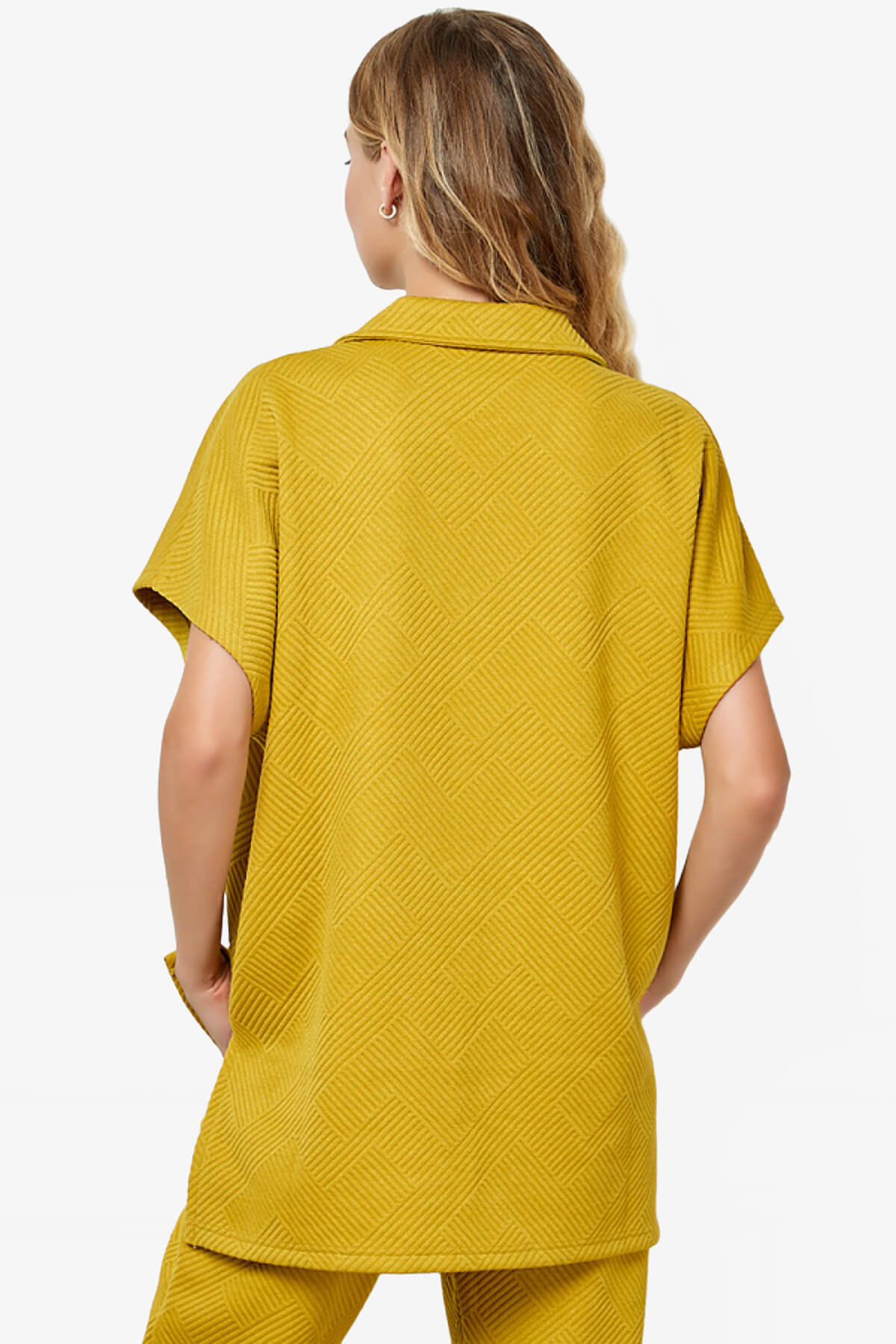 Lassy Short Sleeve Textured Polo Sweatshirt MUSTARD_2