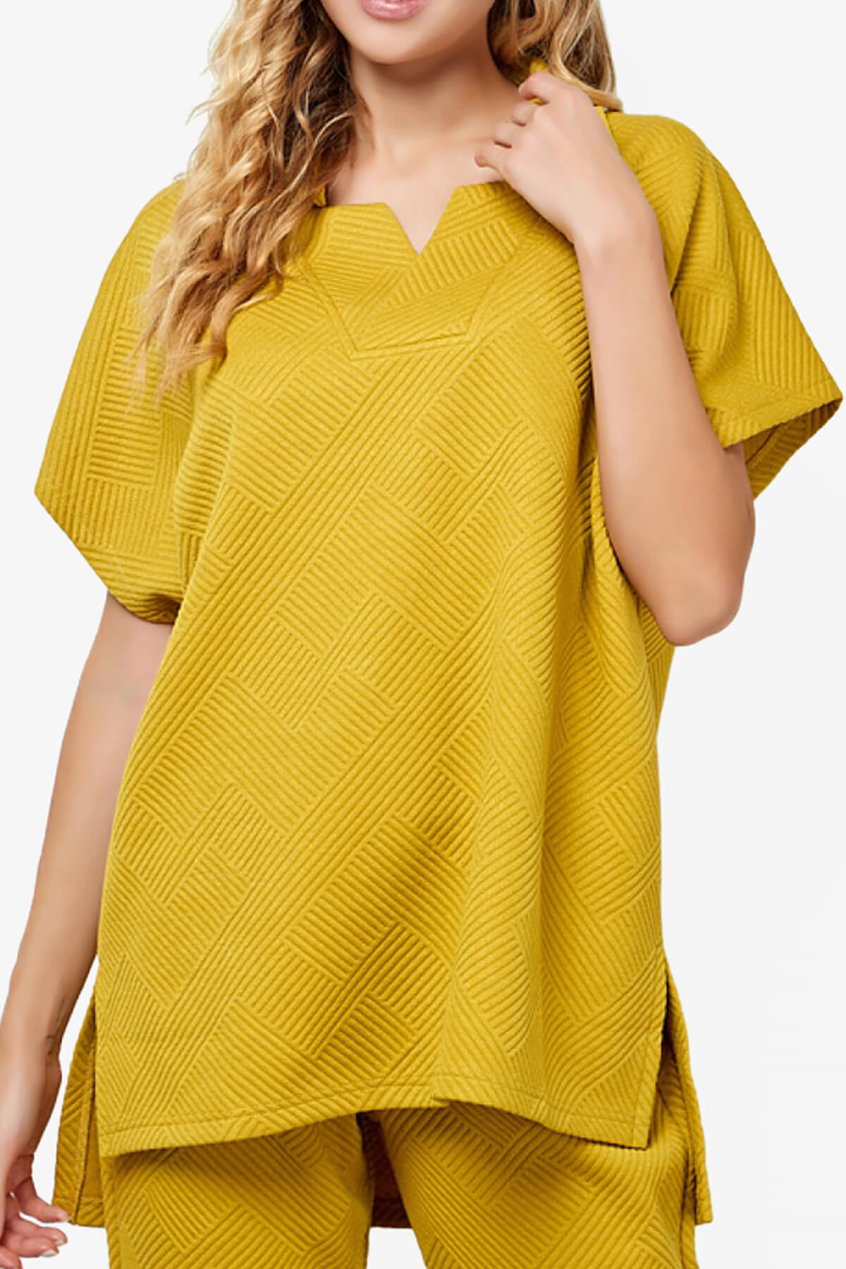 Lassy Short Sleeve Textured Polo Sweatshirt MUSTARD_4