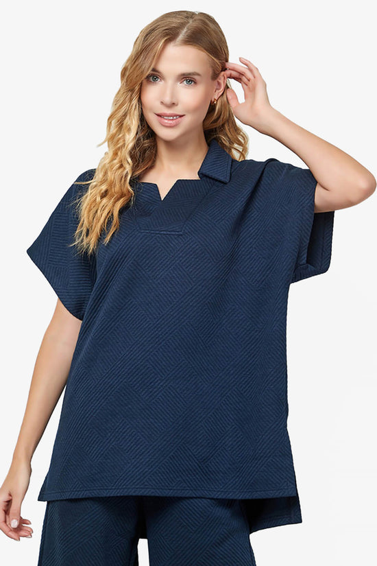 Lassy Short Sleeve Textured Polo Sweatshirt NAVY_1