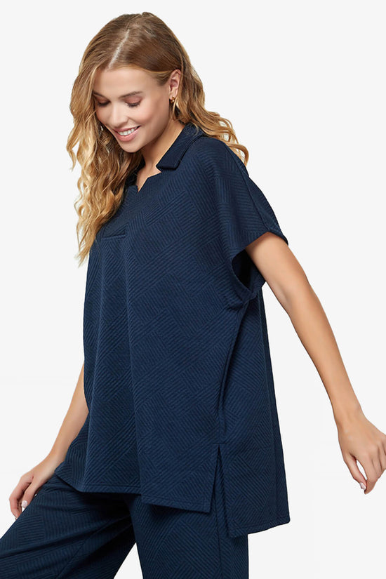 Lassy Short Sleeve Textured Polo Sweatshirt NAVY_3