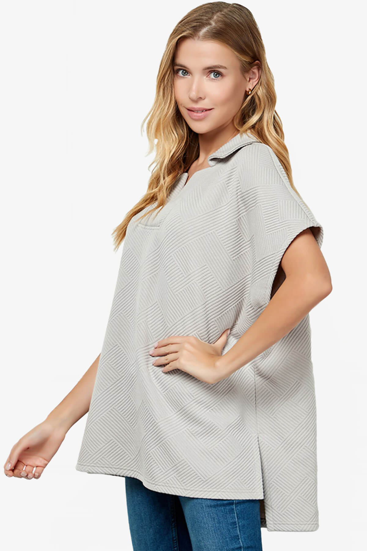 Lassy Short Sleeve Textured Polo Sweatshirt OATMEAL_3