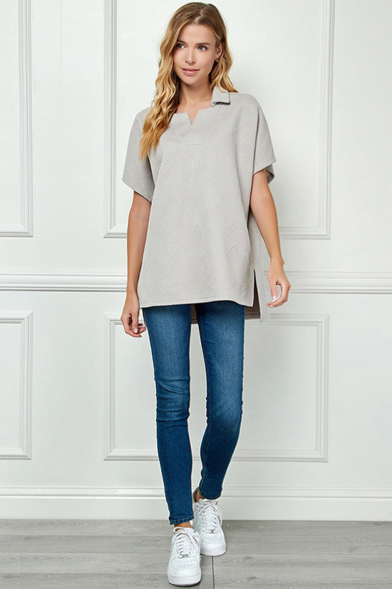 Lassy Short Sleeve Textured Polo Sweatshirt OATMEAL_6