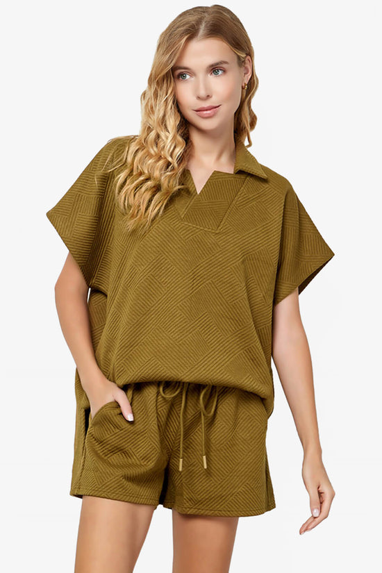 Lassy Short Sleeve Textured Polo Sweatshirt OLIVE_1