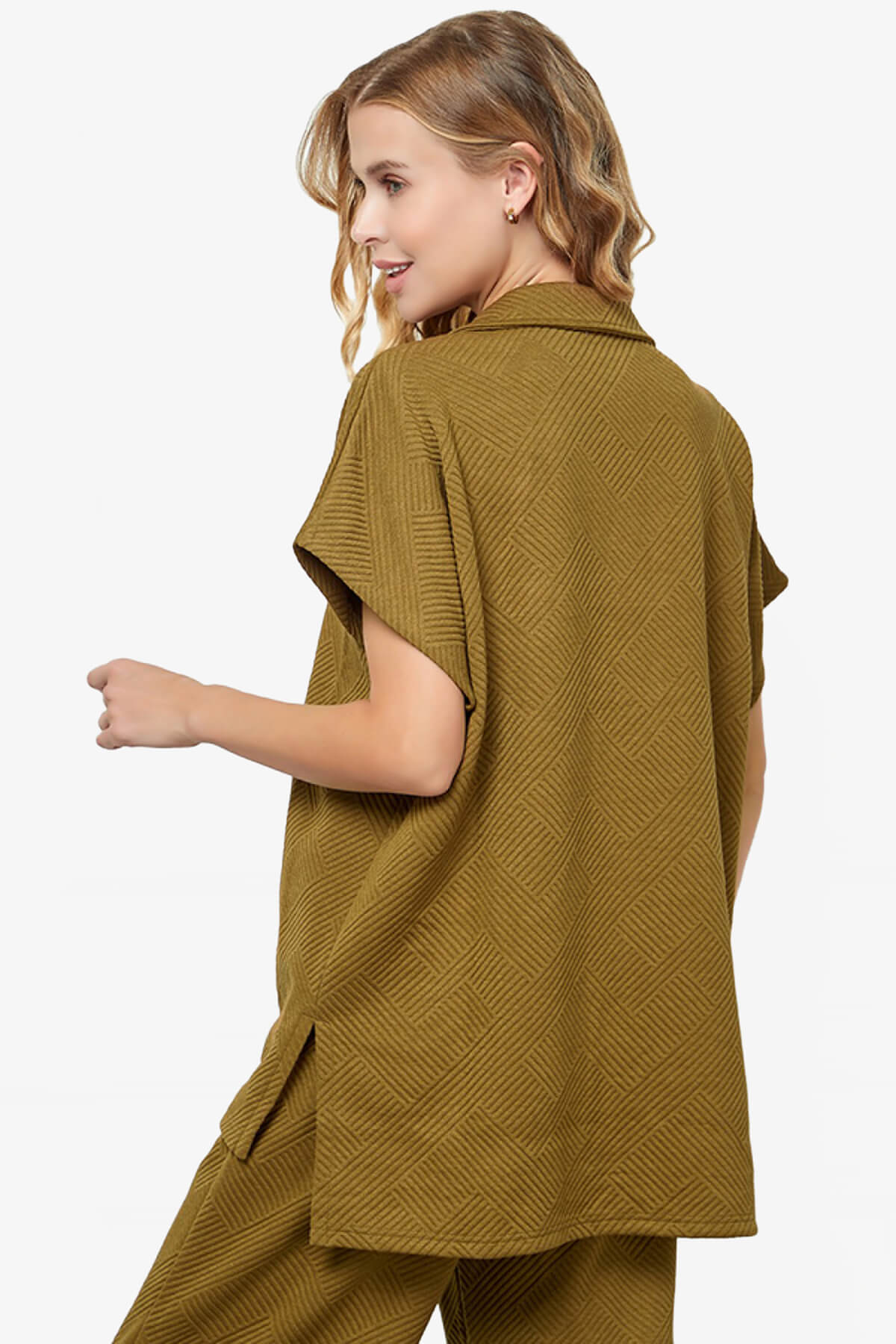 Lassy Short Sleeve Textured Polo Sweatshirt OLIVE_2