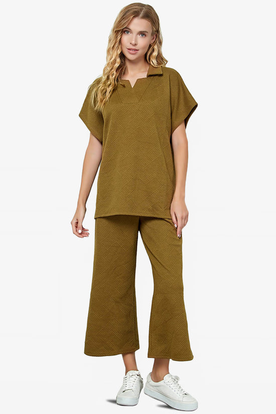 Lassy Short Sleeve Textured Polo Sweatshirt OLIVE_5