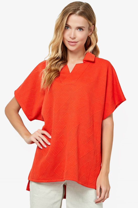 Lassy Short Sleeve Textured Polo Sweatshirt ORANGE_1