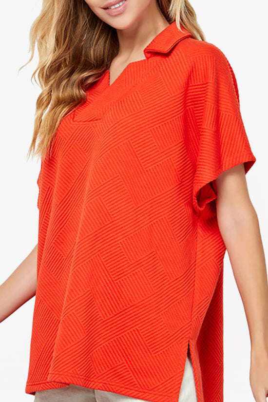 Lassy Short Sleeve Textured Polo Sweatshirt ORANGE_4