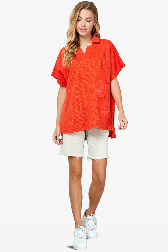 Lassy Short Sleeve Textured Polo Sweatshirt ORANGE_5