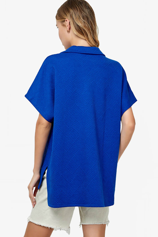 Lassy Short Sleeve Textured Polo Sweatshirt ROYAL BLUE_2