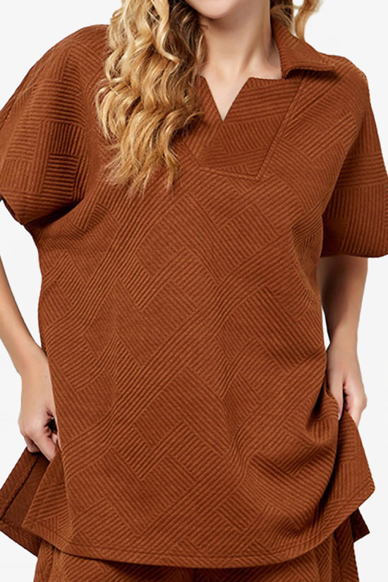 Lassy Short Sleeve Textured Polo Sweatshirt RUST_4