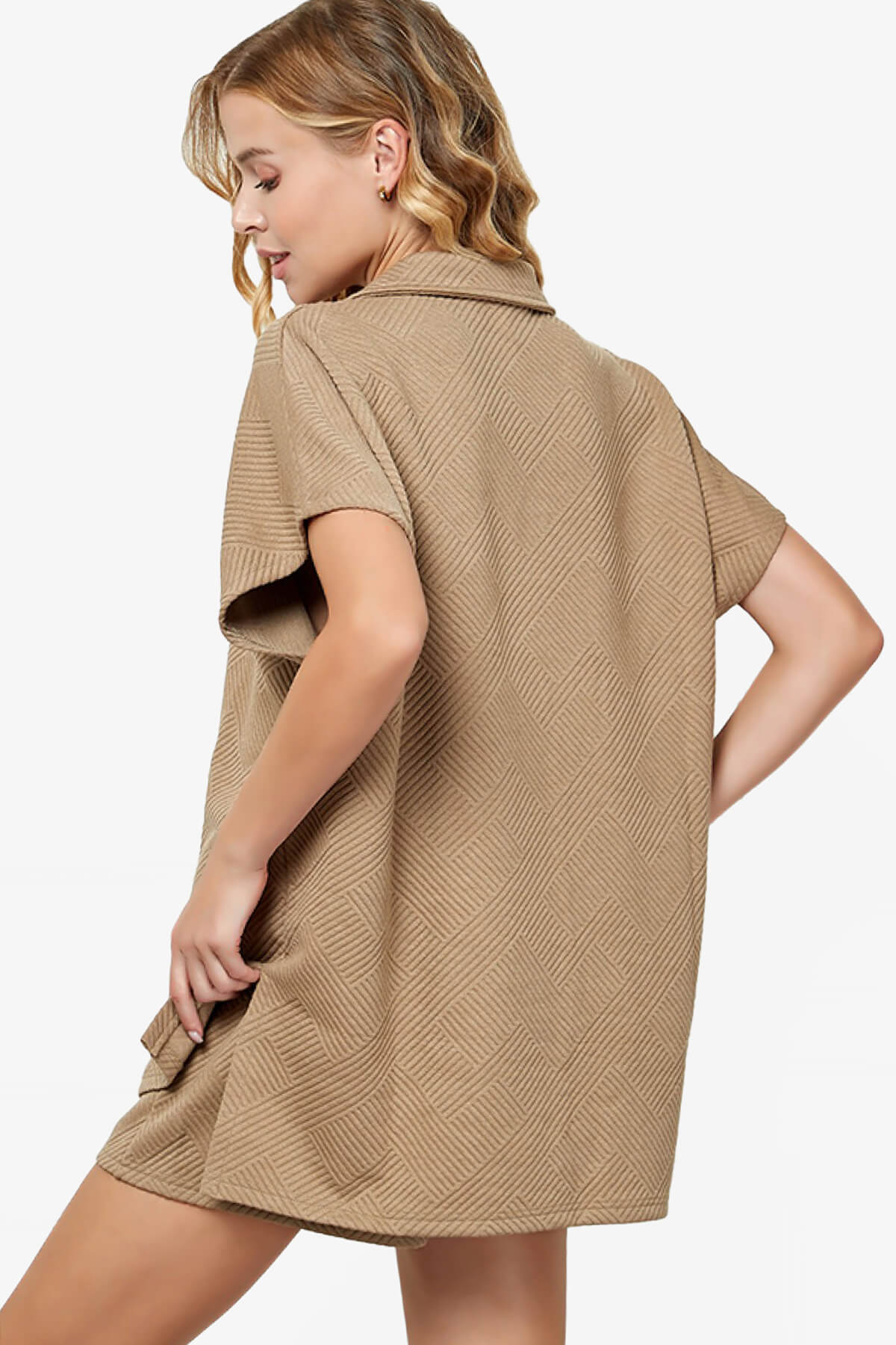 Lassy Short Sleeve Textured Polo Sweatshirt TAN_2