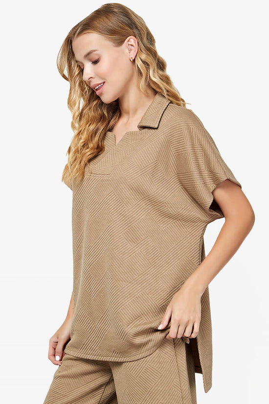 Lassy Short Sleeve Textured Polo Sweatshirt TAN_3