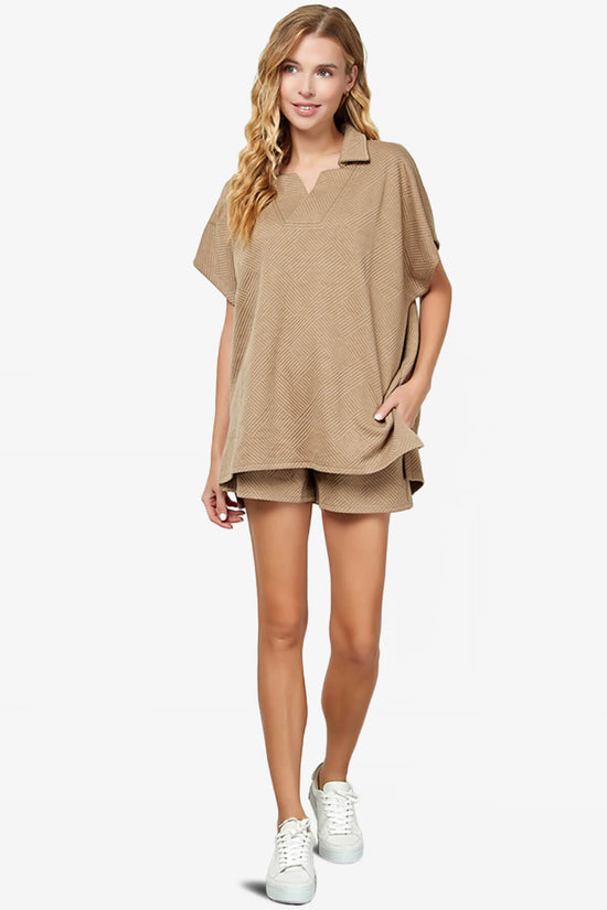 Lassy Short Sleeve Textured Polo Sweatshirt TAN_6