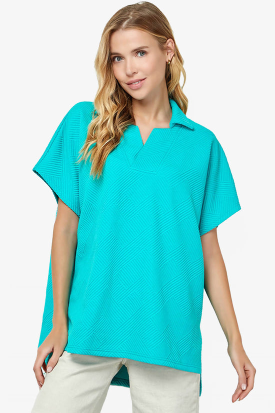 Lassy Short Sleeve Textured Polo Sweatshirt TURQUOISE_1