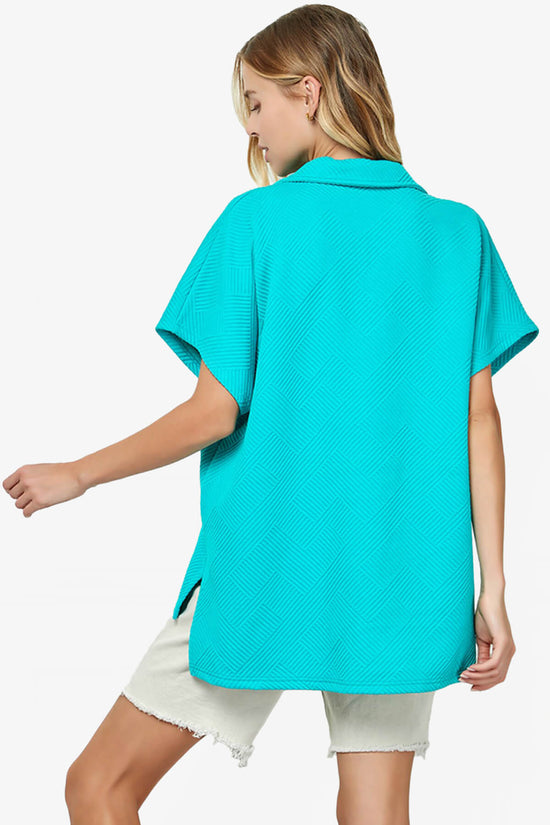 Lassy Short Sleeve Textured Polo Sweatshirt TURQUOISE_2