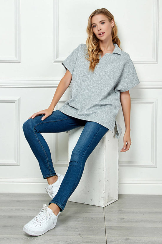 Lassy Short Sleeve Textured Polo Sweatshirt TURQUOISE_6