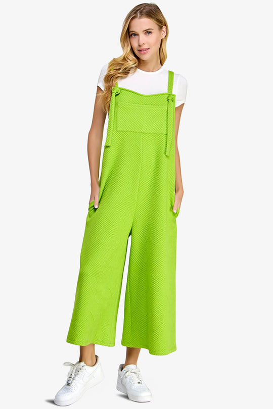 Lassy Textured Cropped Wide Leg Overall Pants PLUS
