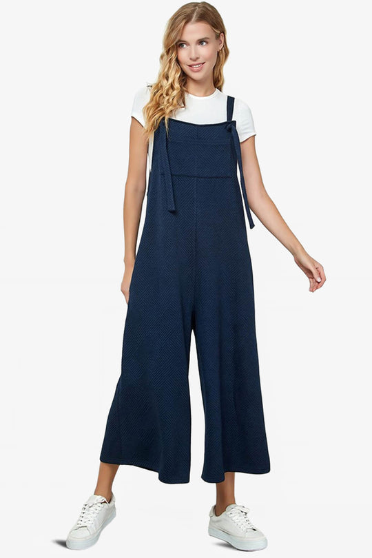 Lassy Textured Cropped Wide Leg Overall Pants