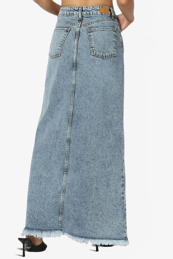 Lefon Front Slit Raw Hem Denim Maxi Skirt