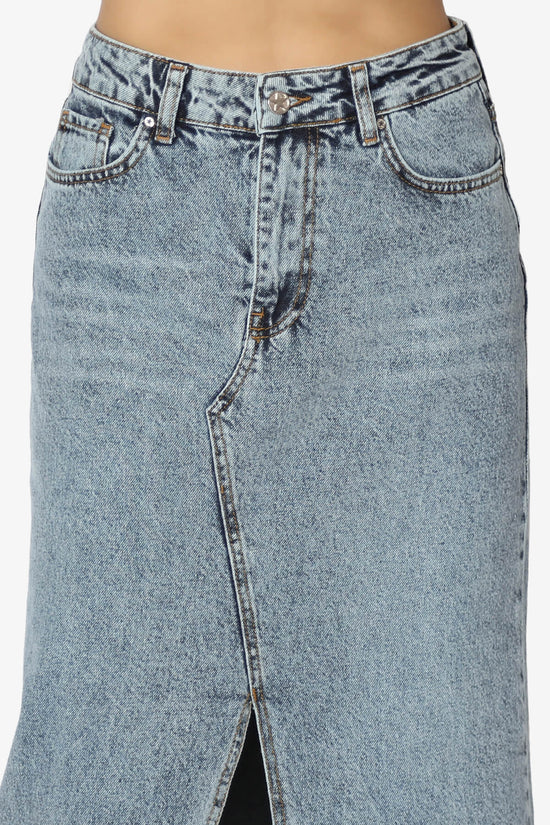 Lefon Front Slit Raw Hem Denim Maxi Skirt