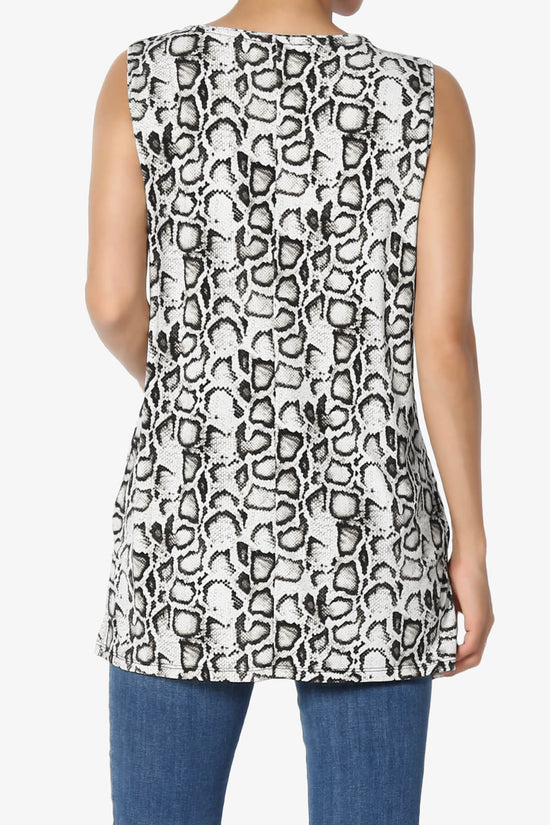 Lilly Snake Print Side Slit Fluid Knit Tank Top BLACK_2