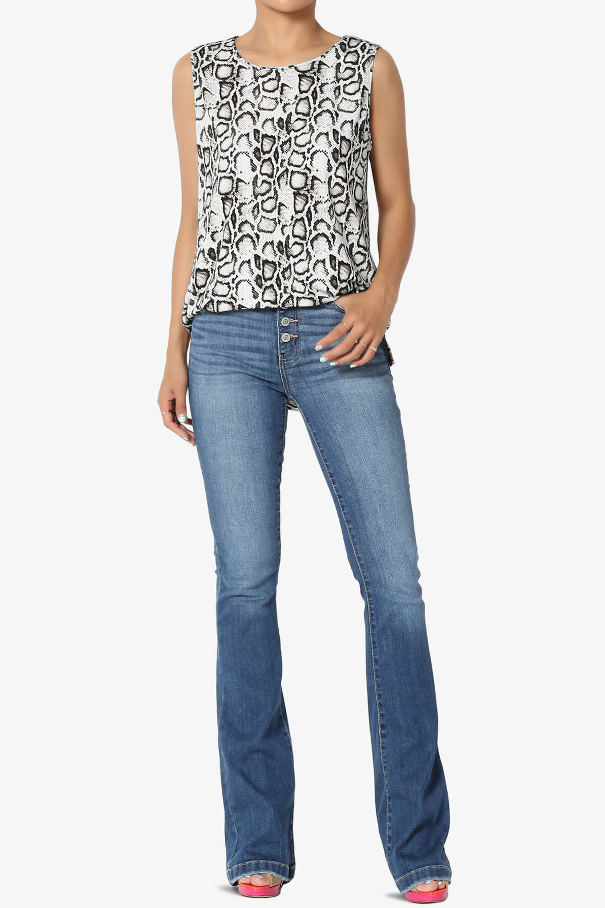 Lilly Snake Print Side Slit Fluid Knit Tank Top BLACK_6