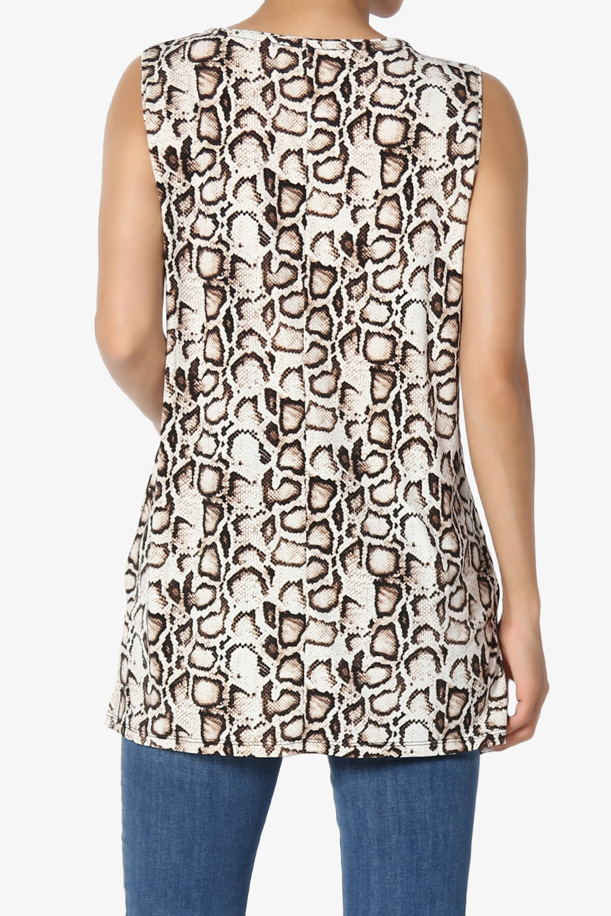 Lilly Snake Print Side Slit Fluid Knit Tank Top BROWN_2