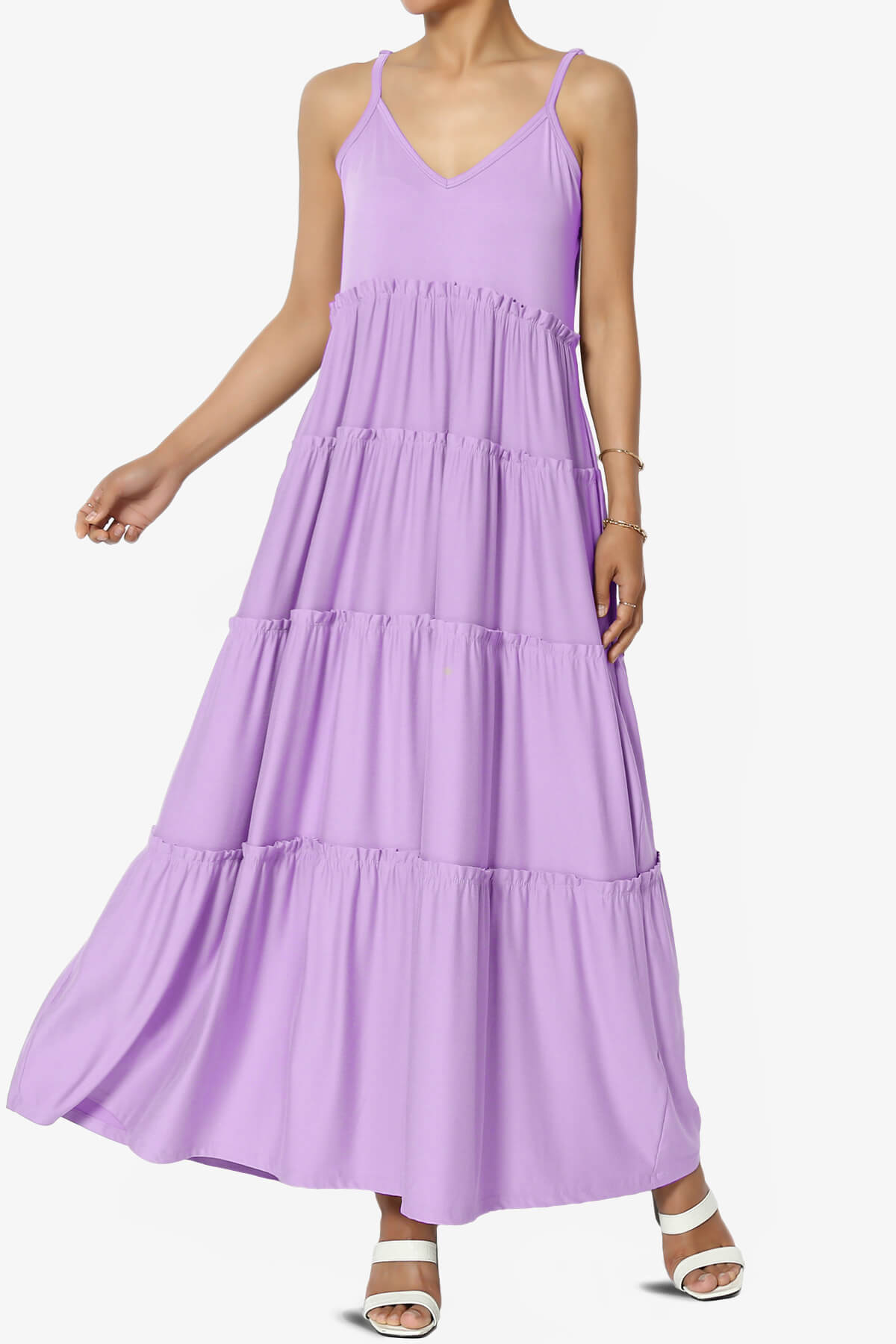 Livvy V-Neck Tiered Cami Maxi Dress BRIGHT LAVENDER_1