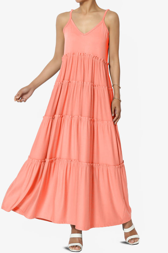 Livvy V-Neck Tiered Cami Maxi Dress CORAL_1