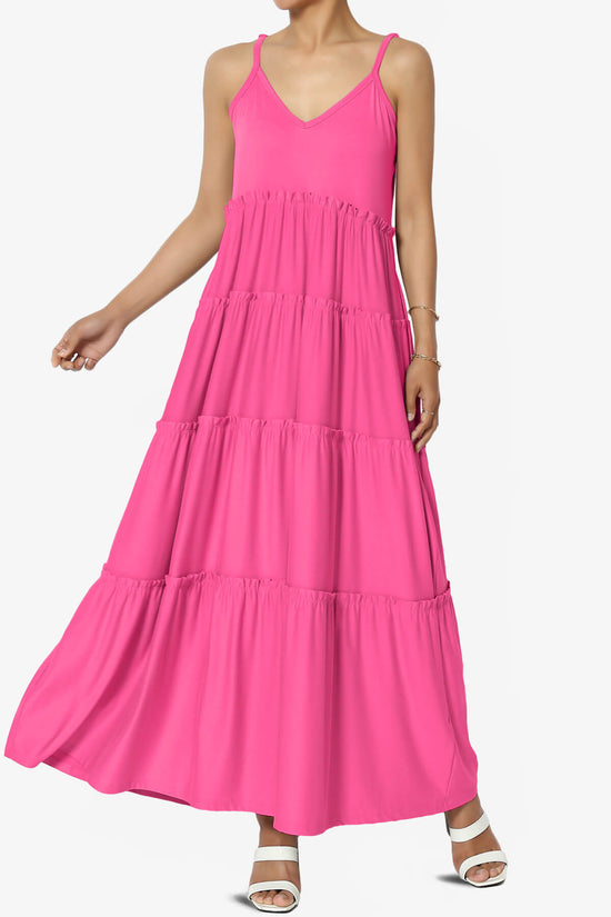 Livvy V-Neck Tiered Cami Maxi Dress FUCHSIA_1