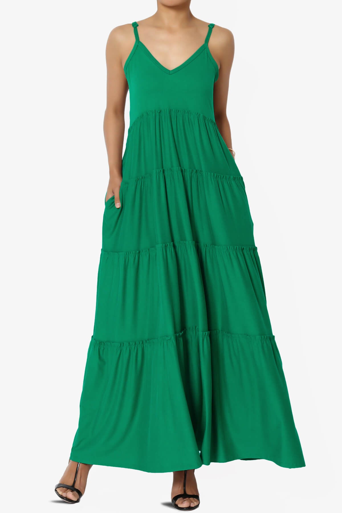 Livvy V-Neck Tiered Cami Maxi Dress KELLY GREEN_1