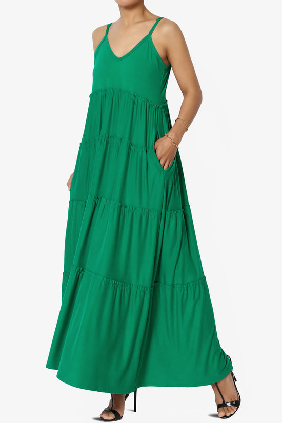 Livvy V-Neck Tiered Cami Maxi Dress KELLY GREEN_3