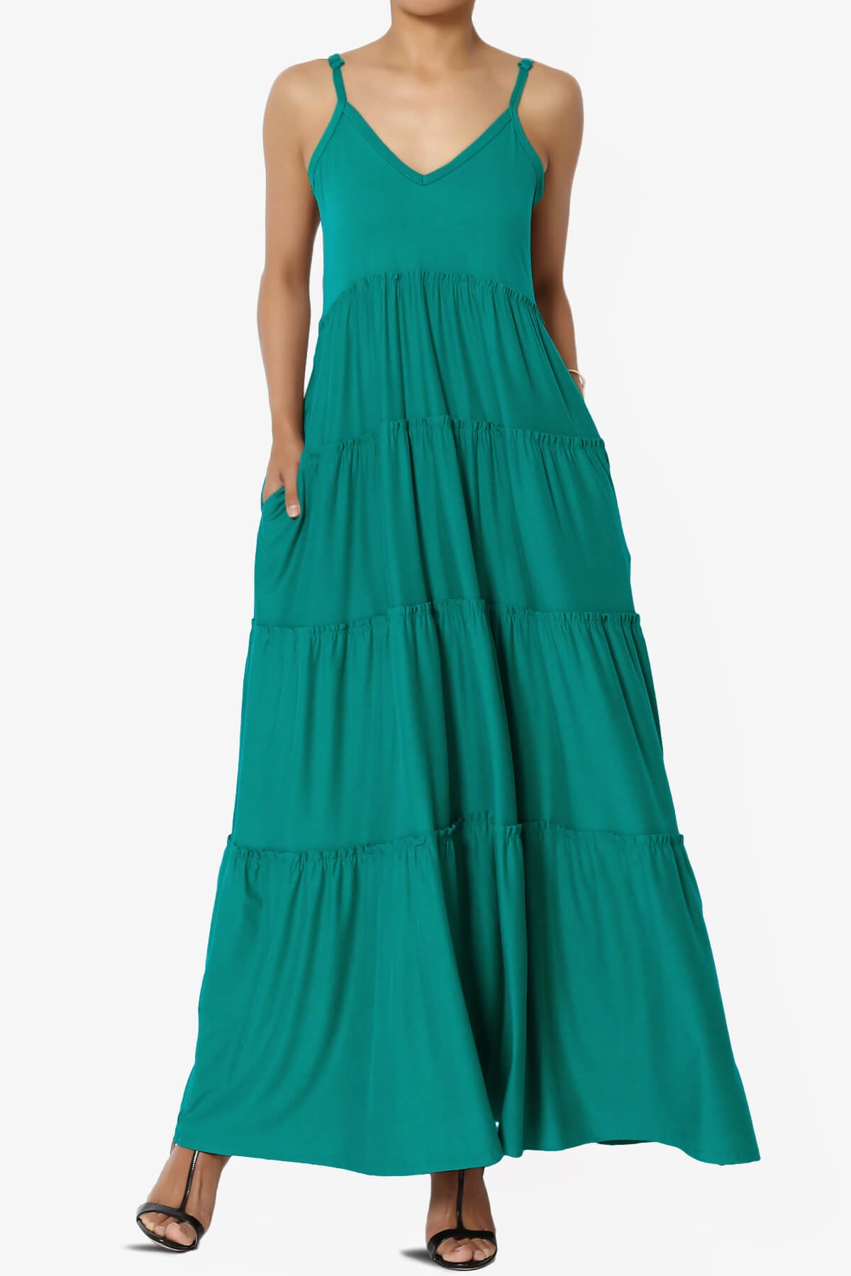 Livvy V-Neck Tiered Cami Maxi Dress LT TEAL_1