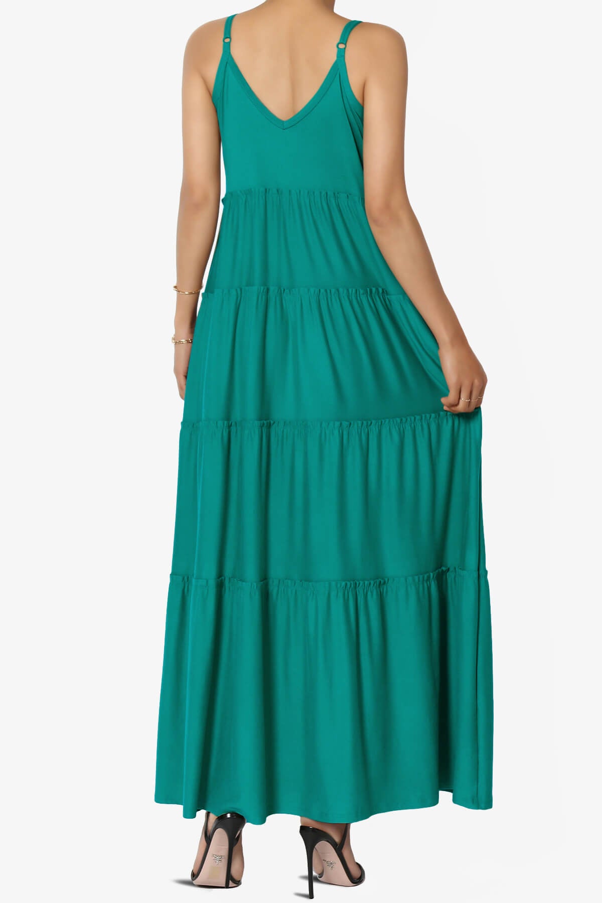 Livvy V-Neck Tiered Cami Maxi Dress LT TEAL_2