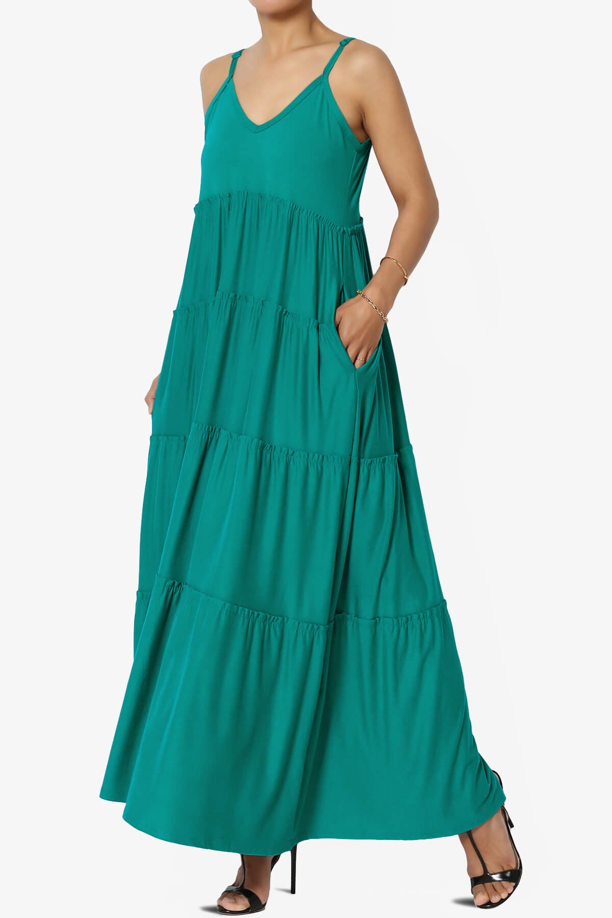Livvy V-Neck Tiered Cami Maxi Dress LT TEAL_3