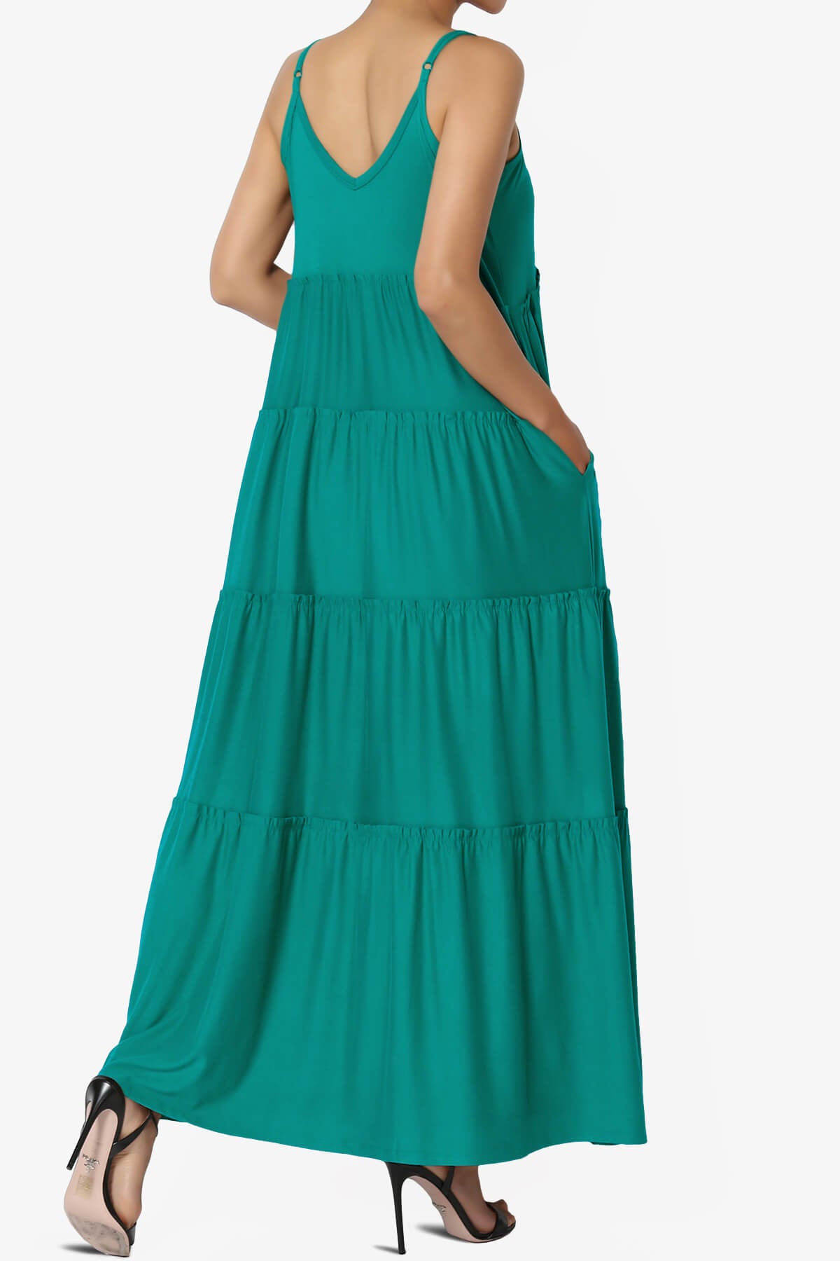Livvy V-Neck Tiered Cami Maxi Dress LT TEAL_4