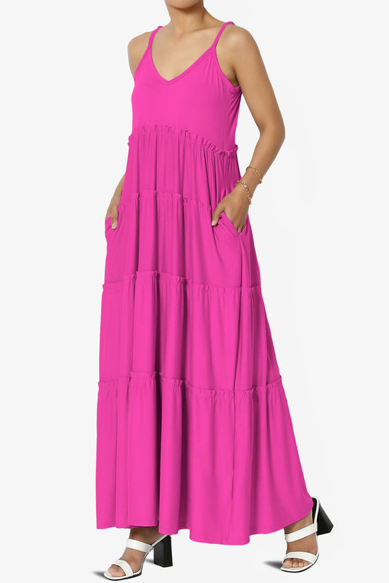 Livvy V-Neck Tiered Cami Maxi Dress NEON HOT PINK_3