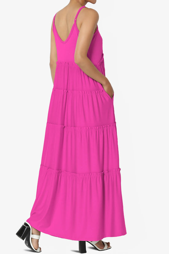 Livvy V-Neck Tiered Cami Maxi Dress NEON HOT PINK_4