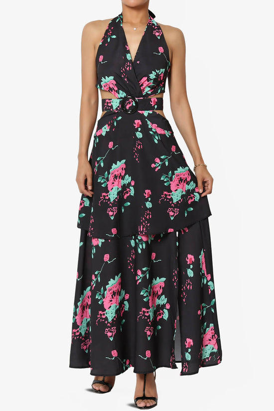 Lockwood Floral Halter Cutout Maxi Dress BLACK_1