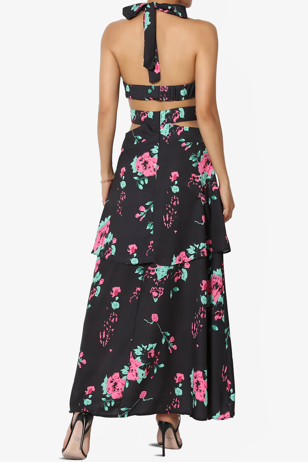 Lockwood Floral Halter Cutout Maxi Dress BLACK_2